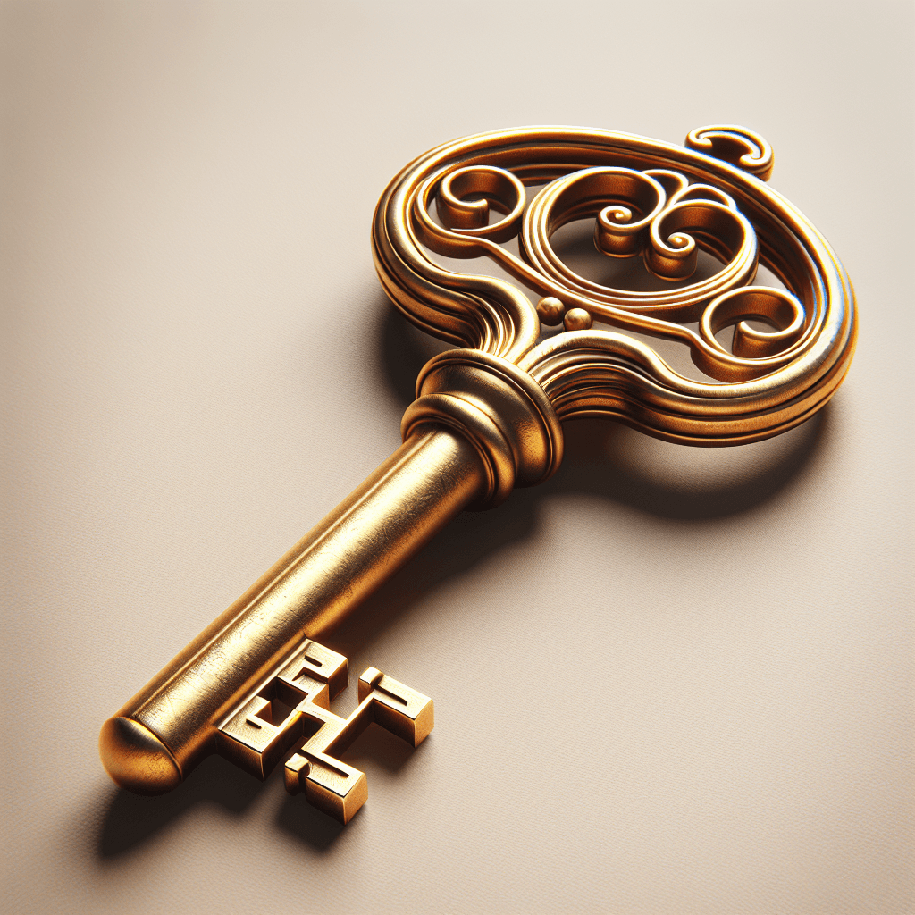 Brass key  in realistic, photographic style