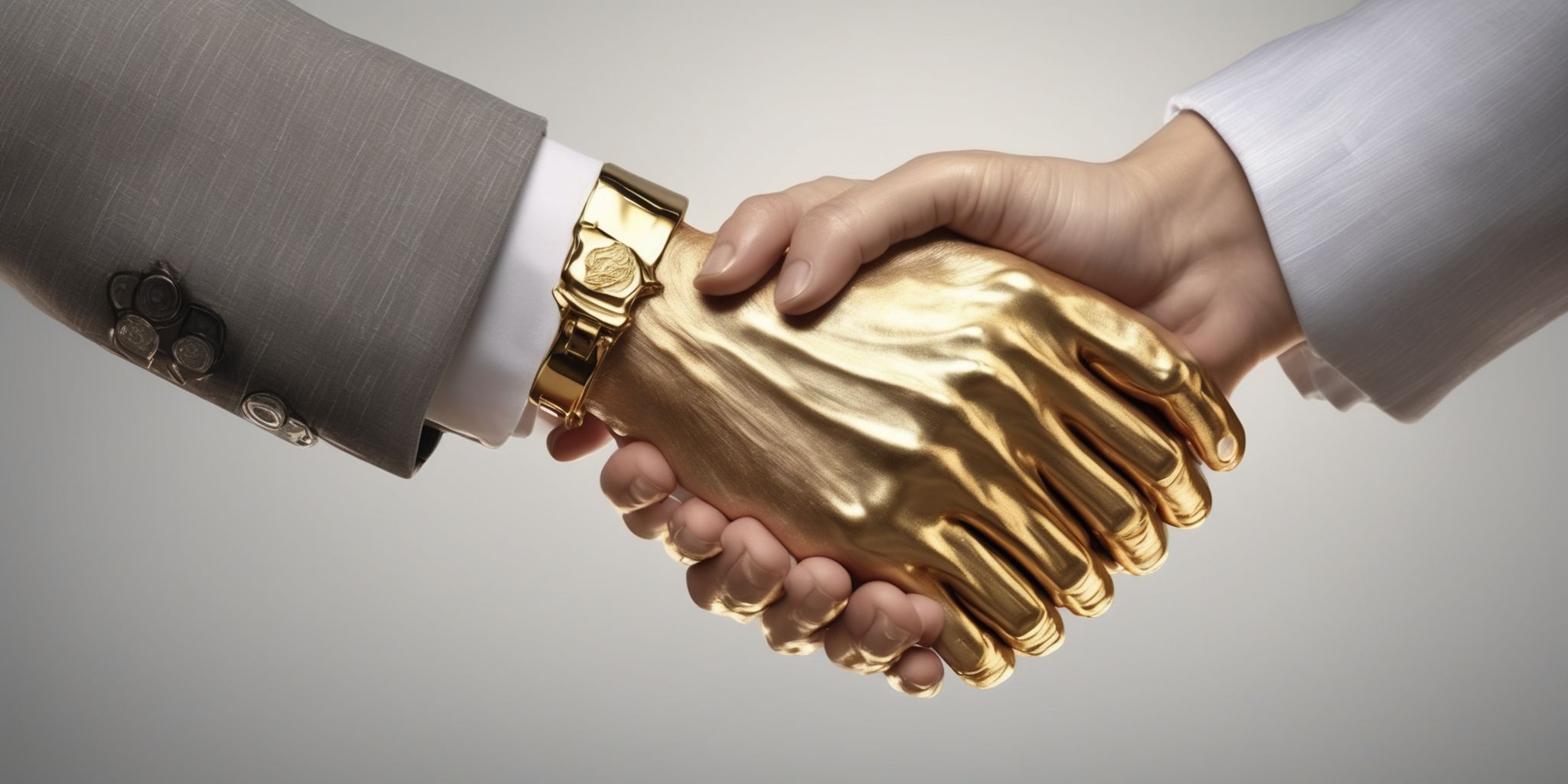 Golden handshake  in realistic, photographic style