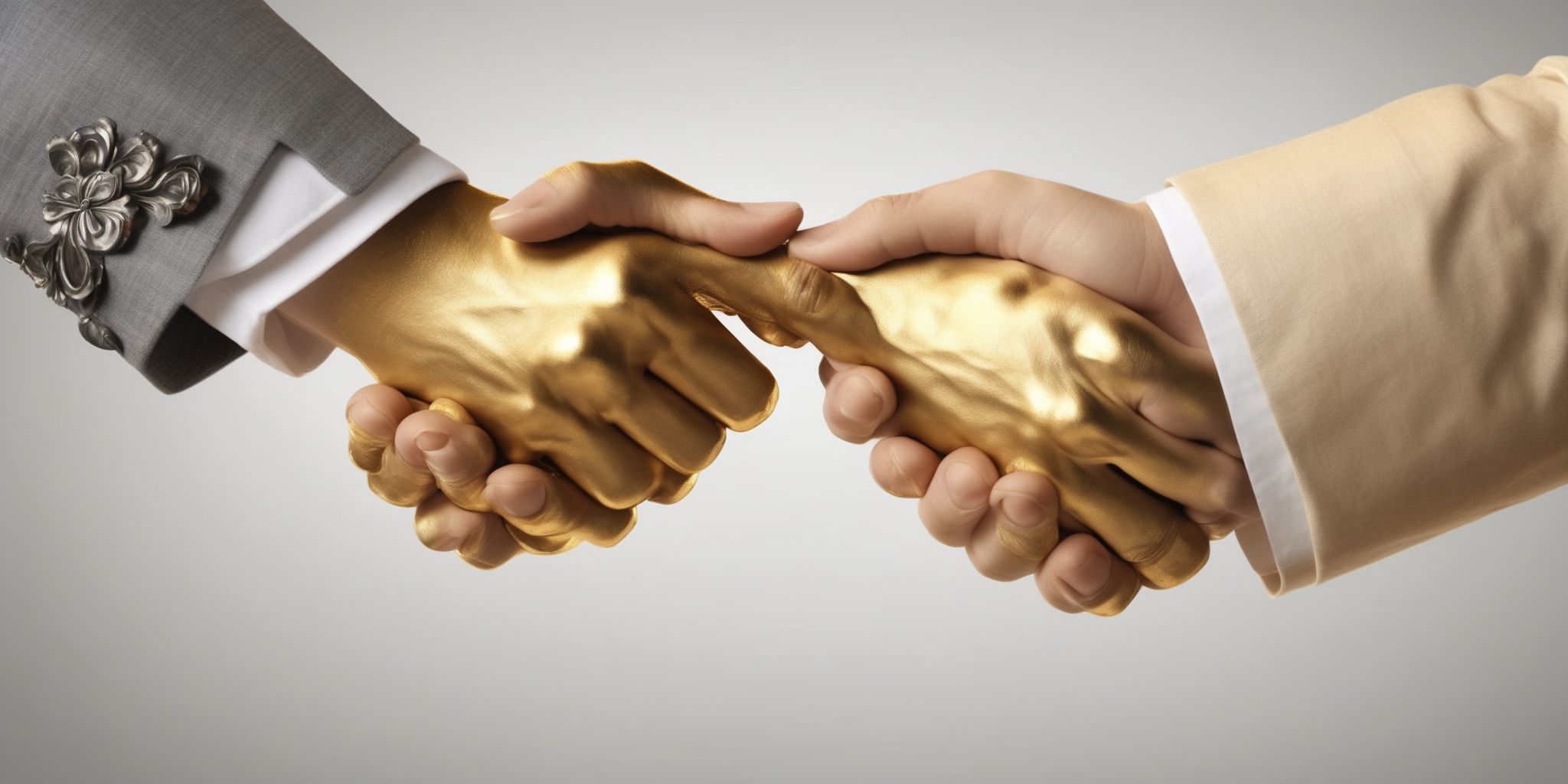 Golden handshake  in realistic, photographic style