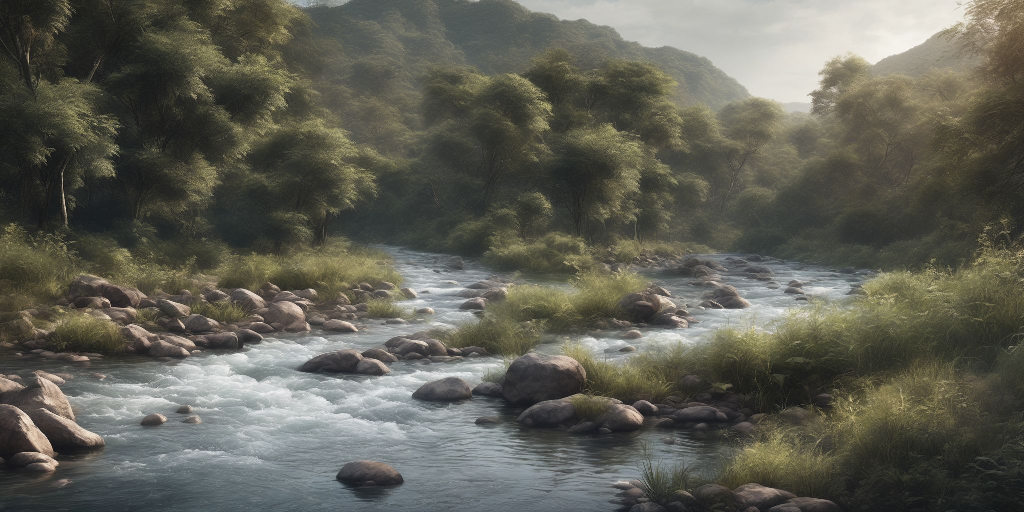 River flowing  in realistic, photographic style