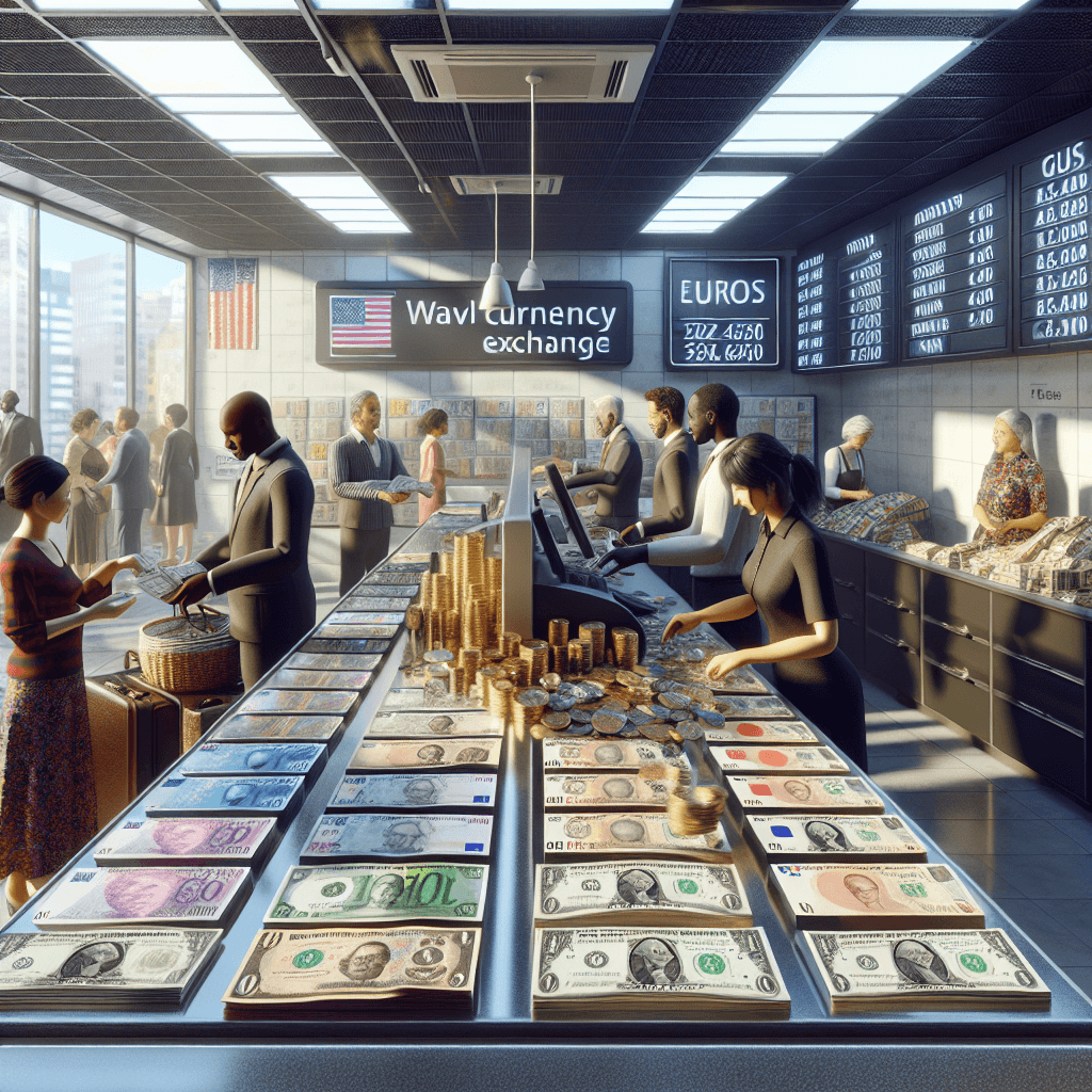 Travel currency exchange -> Currency  in realistic, photographic style