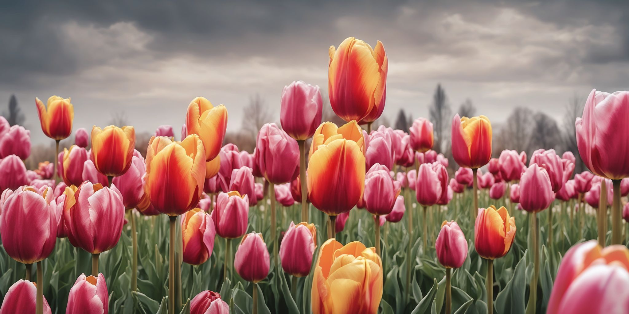 Tulip garden  in realistic, photographic style