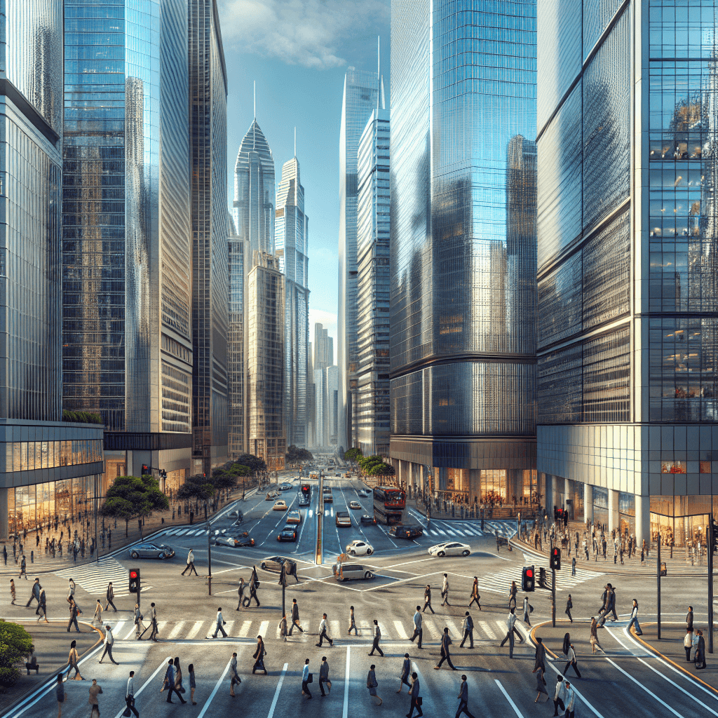 Financial hub  in realistic, photographic style