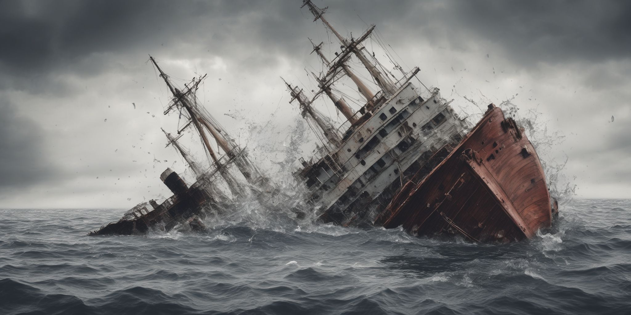 Sinking ship  in realistic, photographic style