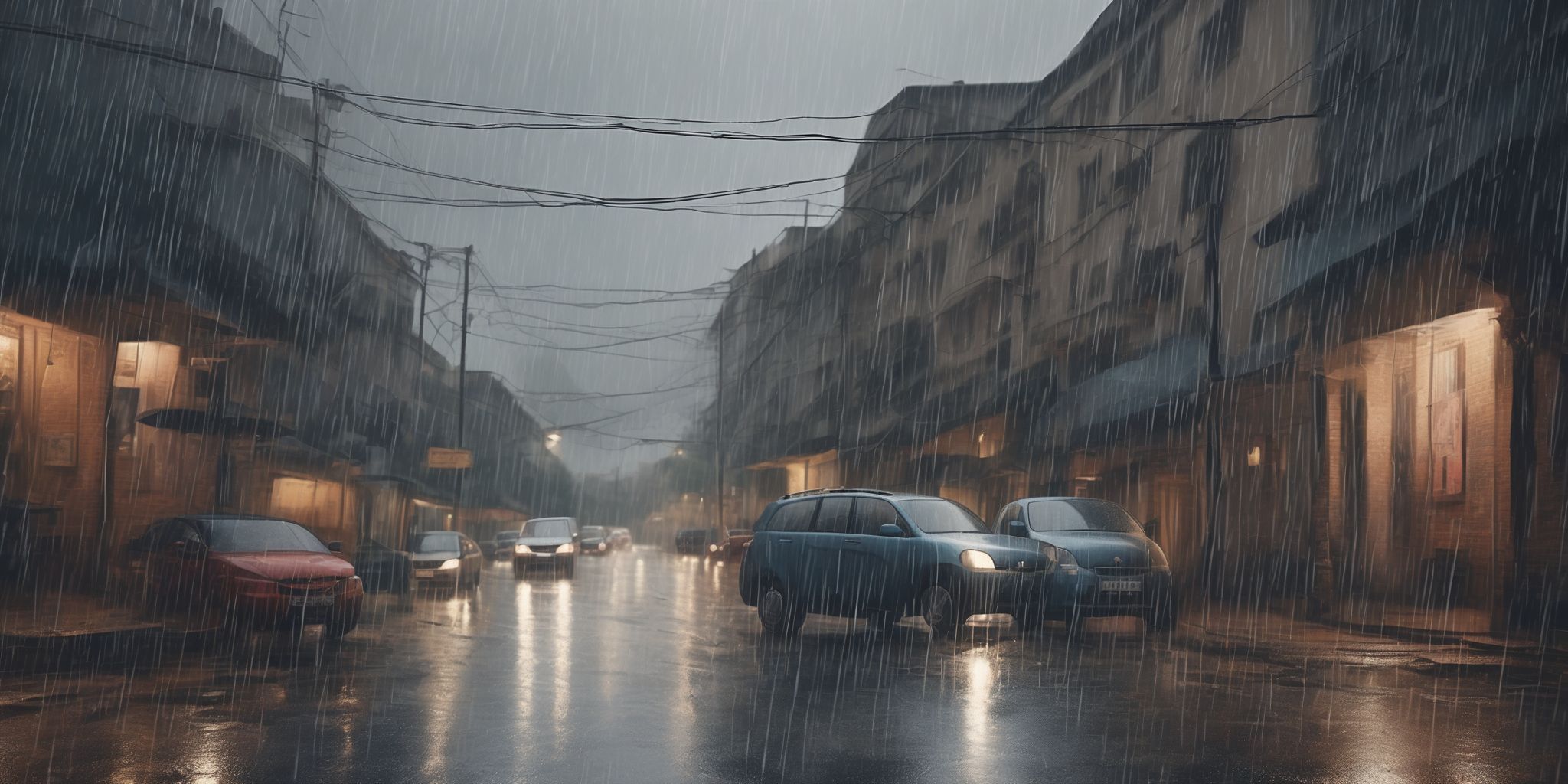 Rainy day  in realistic, photographic style