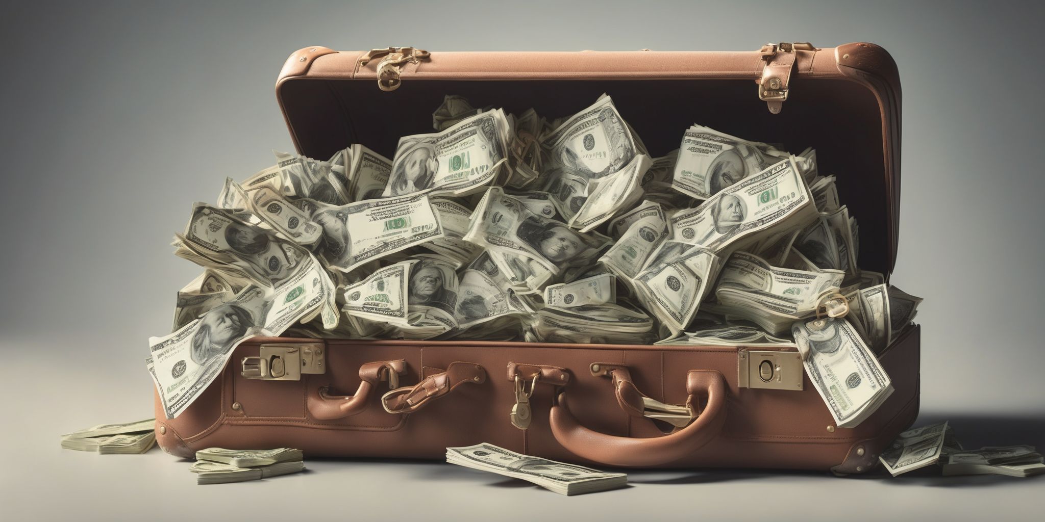 Suitcase of money  in realistic, photographic style