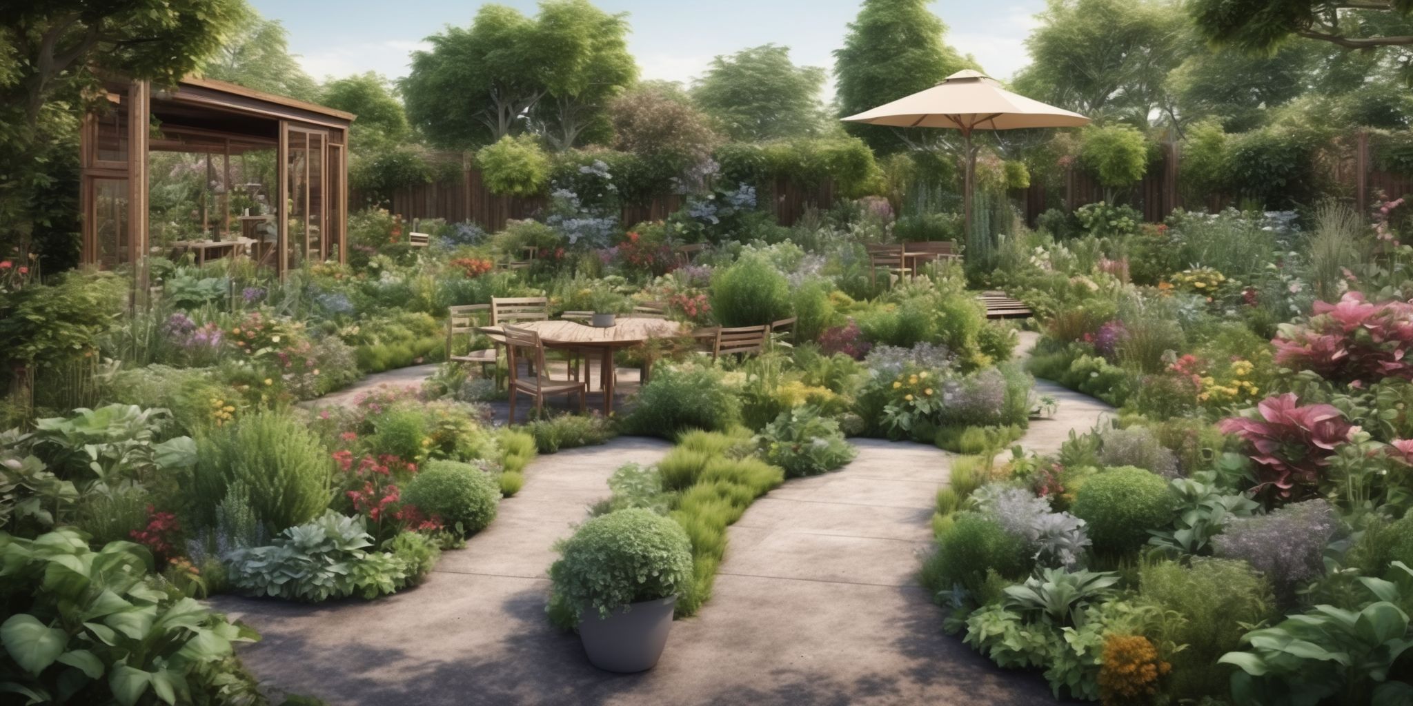 Sustainable garden  in realistic, photographic style