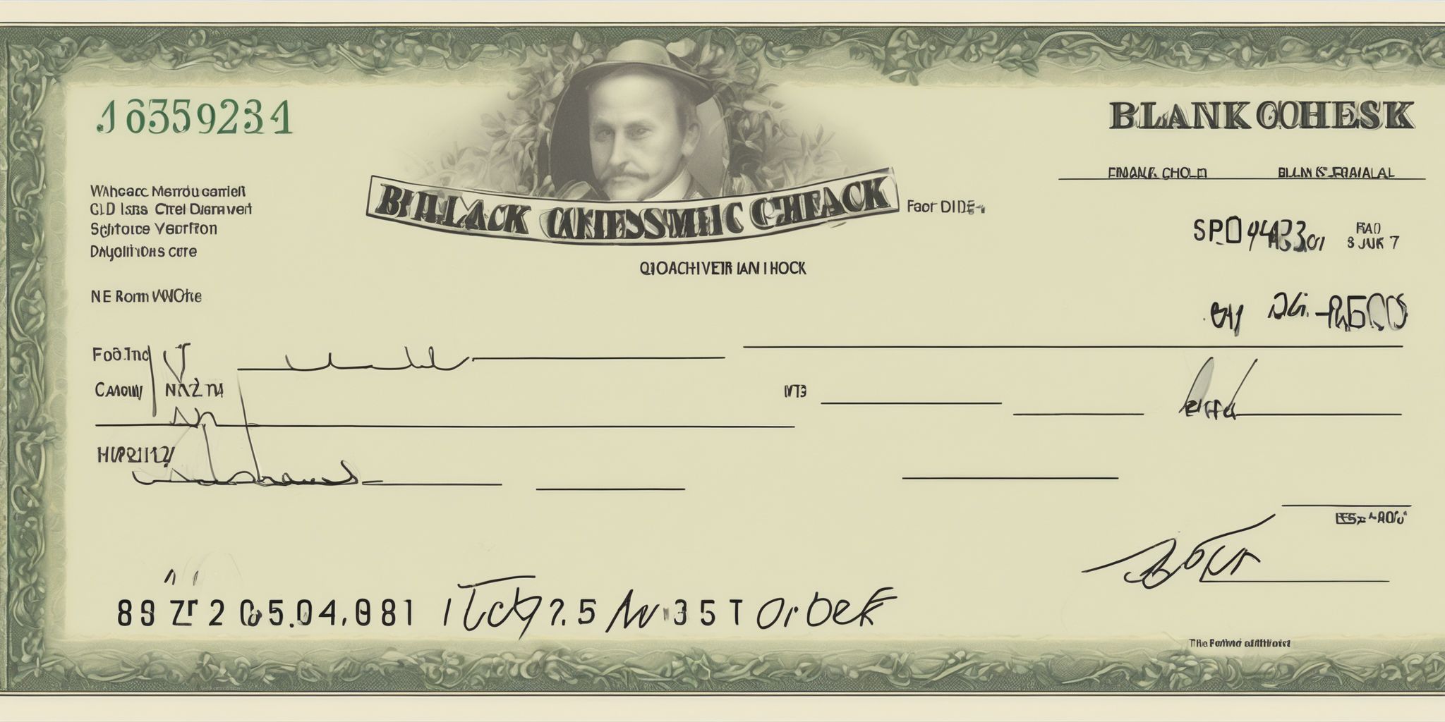 Blank check  in realistic, photographic style
