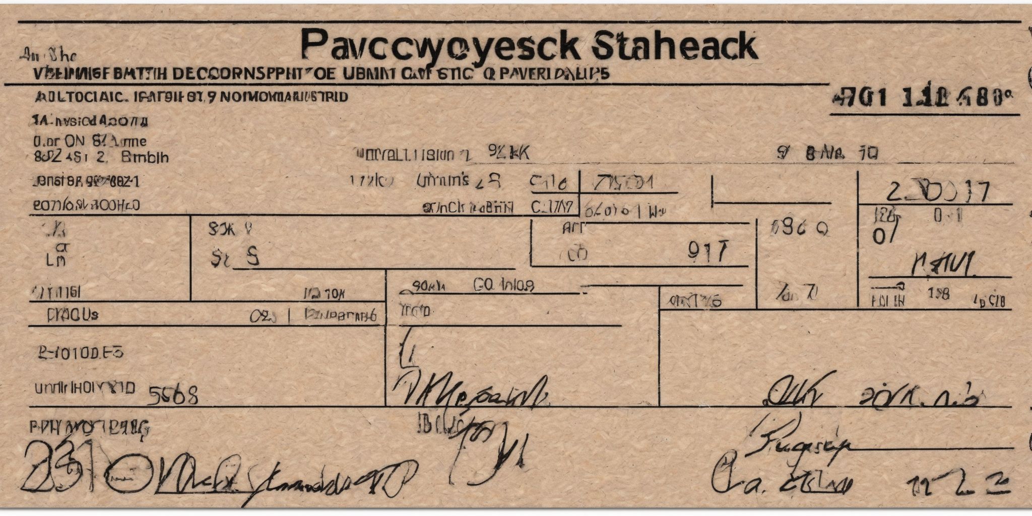 Paycheck stub  in realistic, photographic style