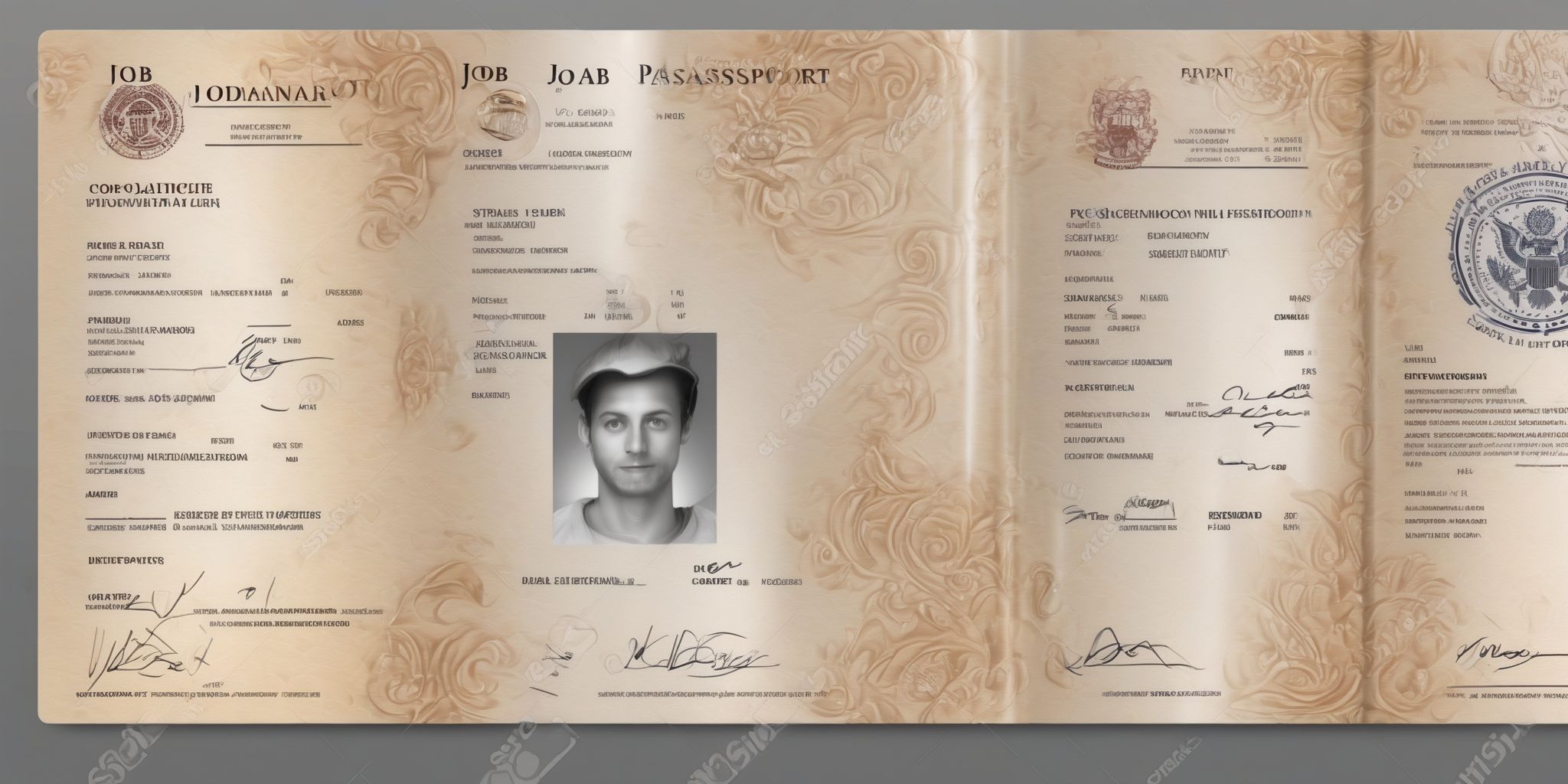 Job passport  in realistic, photographic style