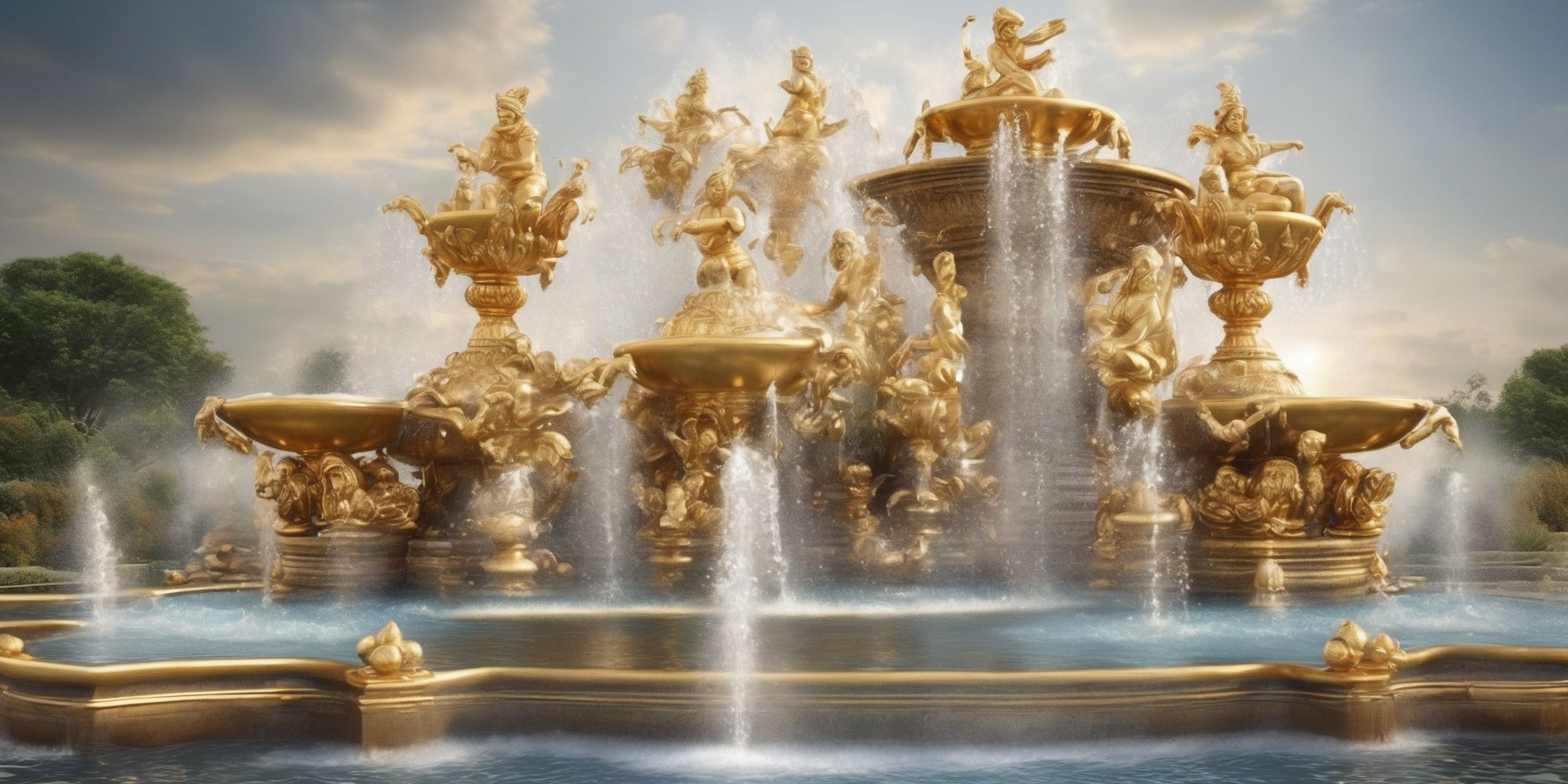 Wealth fountain  in realistic, photographic style
