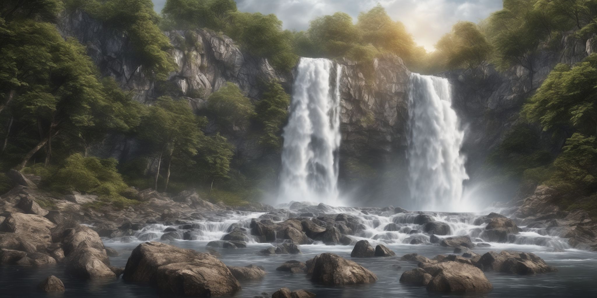 Gushing waterfall  in realistic, photographic style