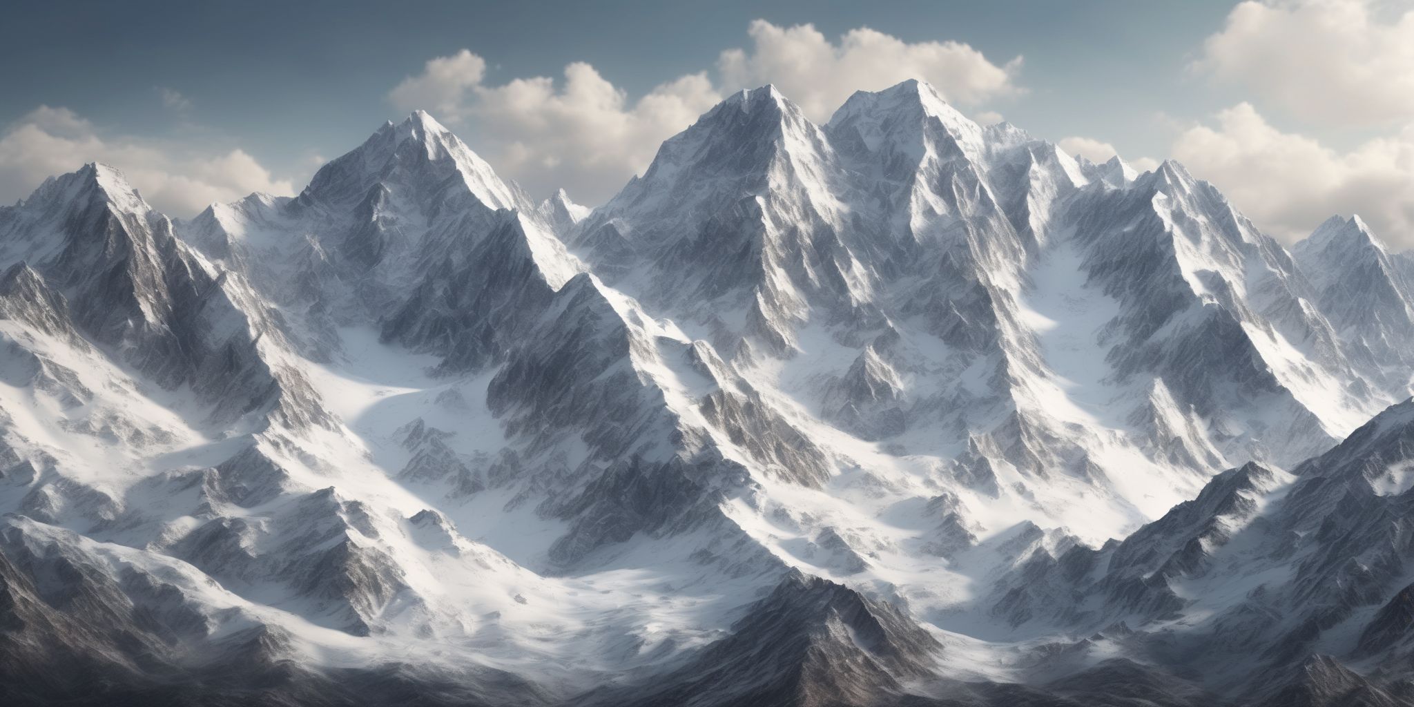 Snow-capped mountains  in realistic, photographic style