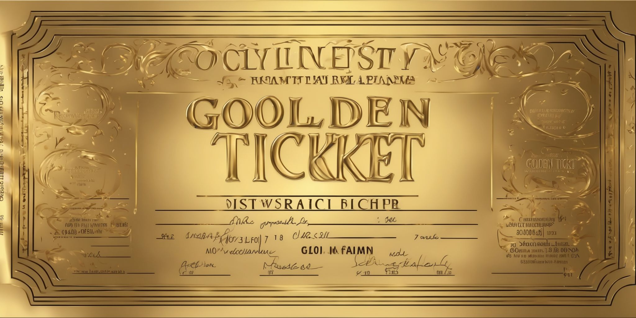Golden ticket  in realistic, photographic style