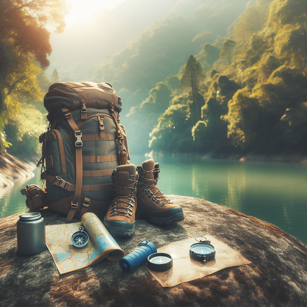 Solo travel -> Backpack  in realistic, photographic style