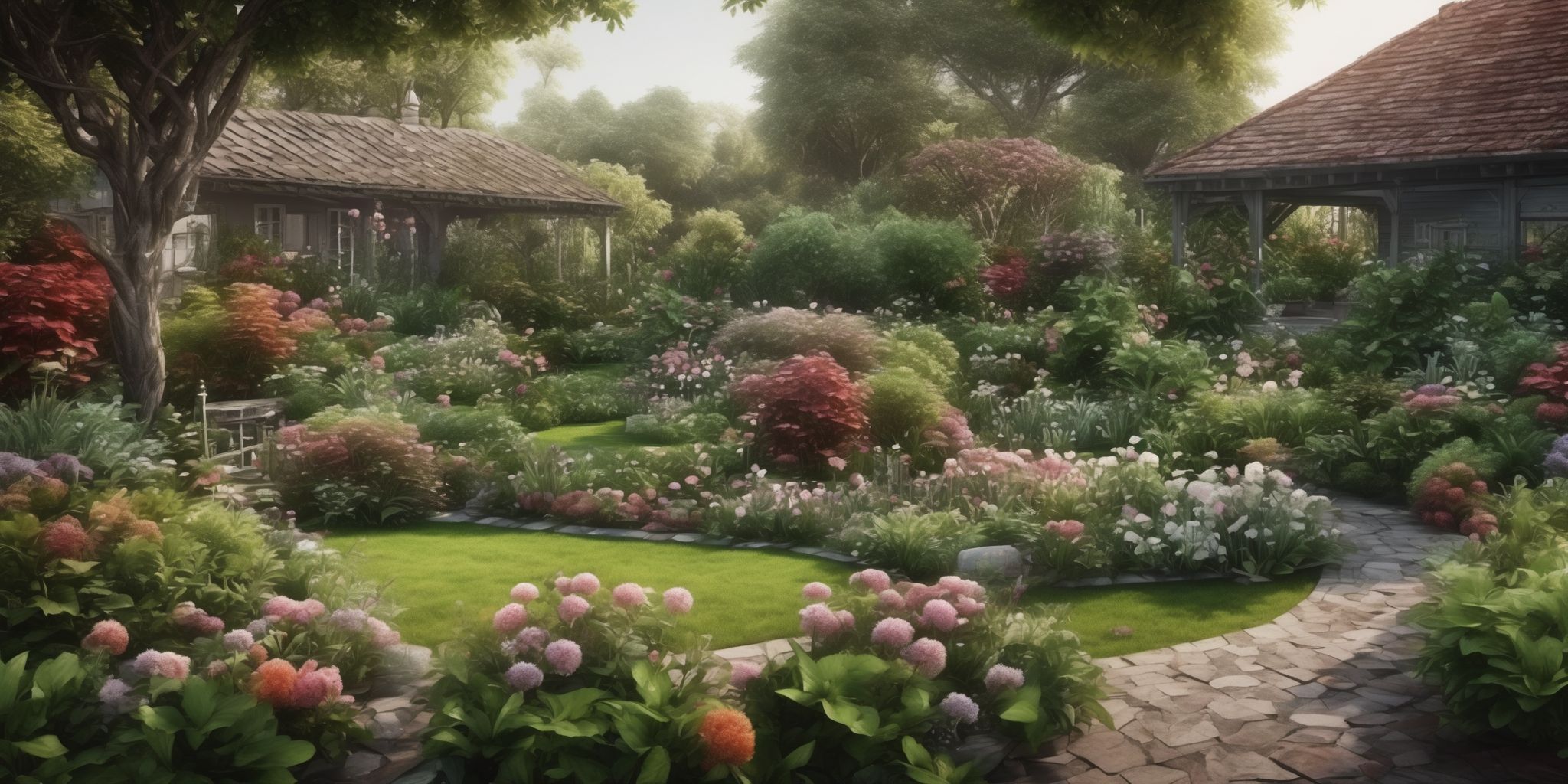 Garden  in realistic, photographic style