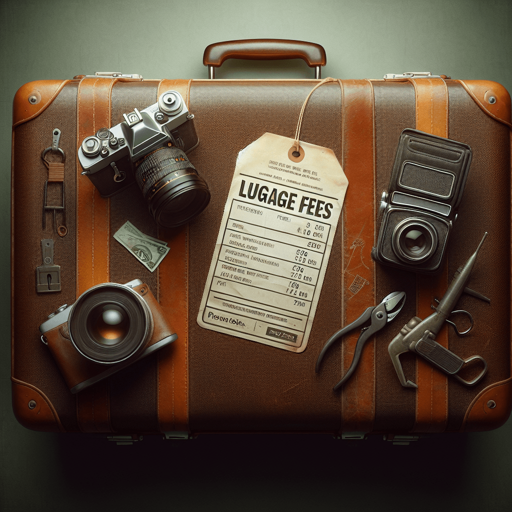 Luggage fees -> Suitcase  in realistic, photographic style
