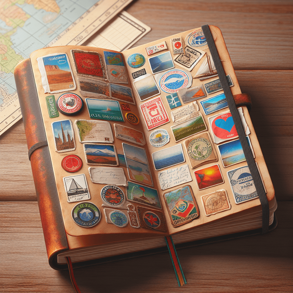 Travel journaling -> Notebook  in realistic, photographic style