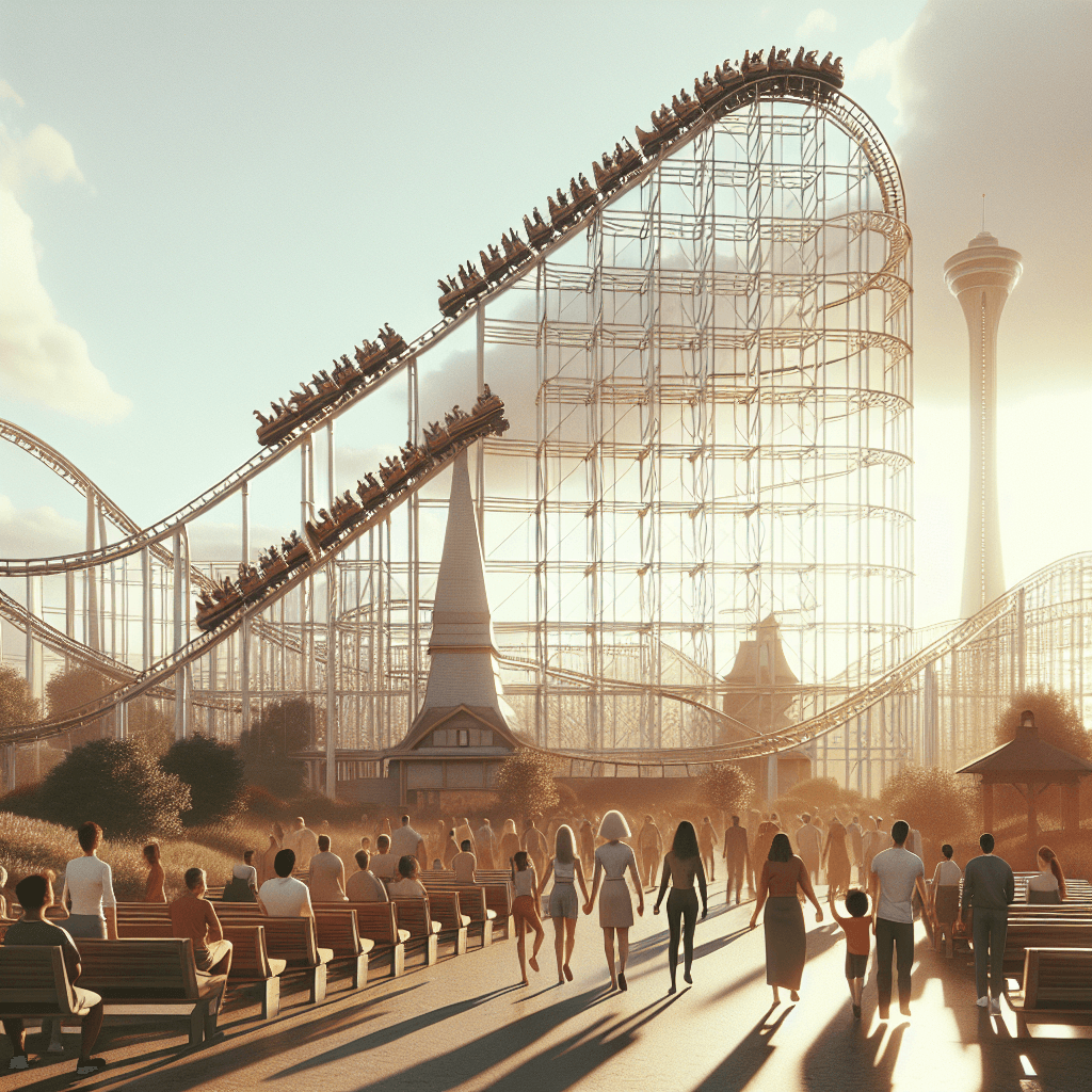 Amusement park visits -> Rollercoaster  in realistic, photographic style